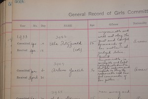 Ella Fitzgerald logbook entry from the Girls Training School in Hudson